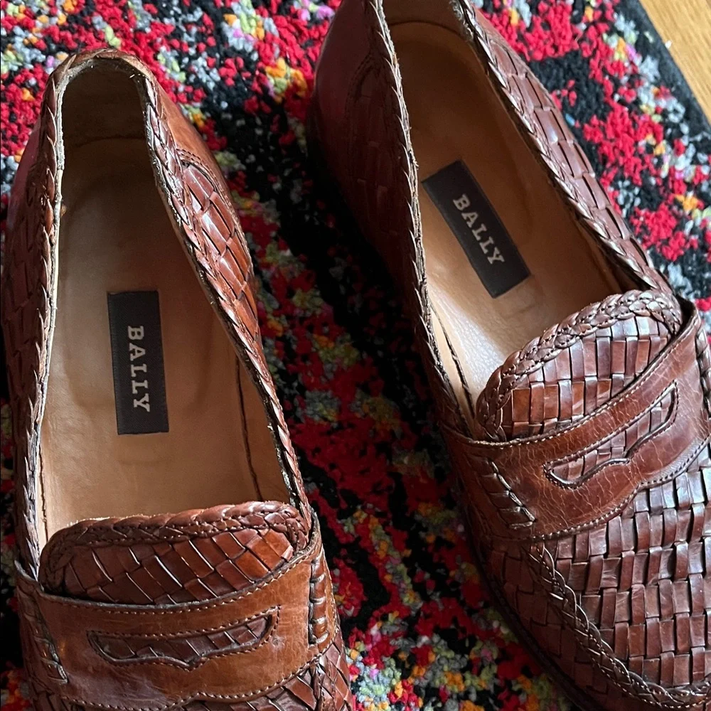 Bally Brown Leather Penny Loafers with Woven Texture - Picture 3 of 4